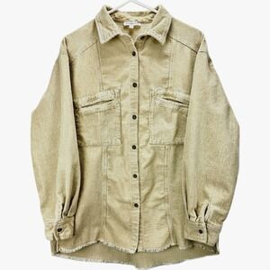 AEMI + CO Quinn Washed Corduroy Heavy Shirt Size Large Sand Brown Distressed‎